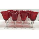 A set of twelve ruby and clear glass goblets,