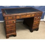 A Victorian oak double pedestal desk,