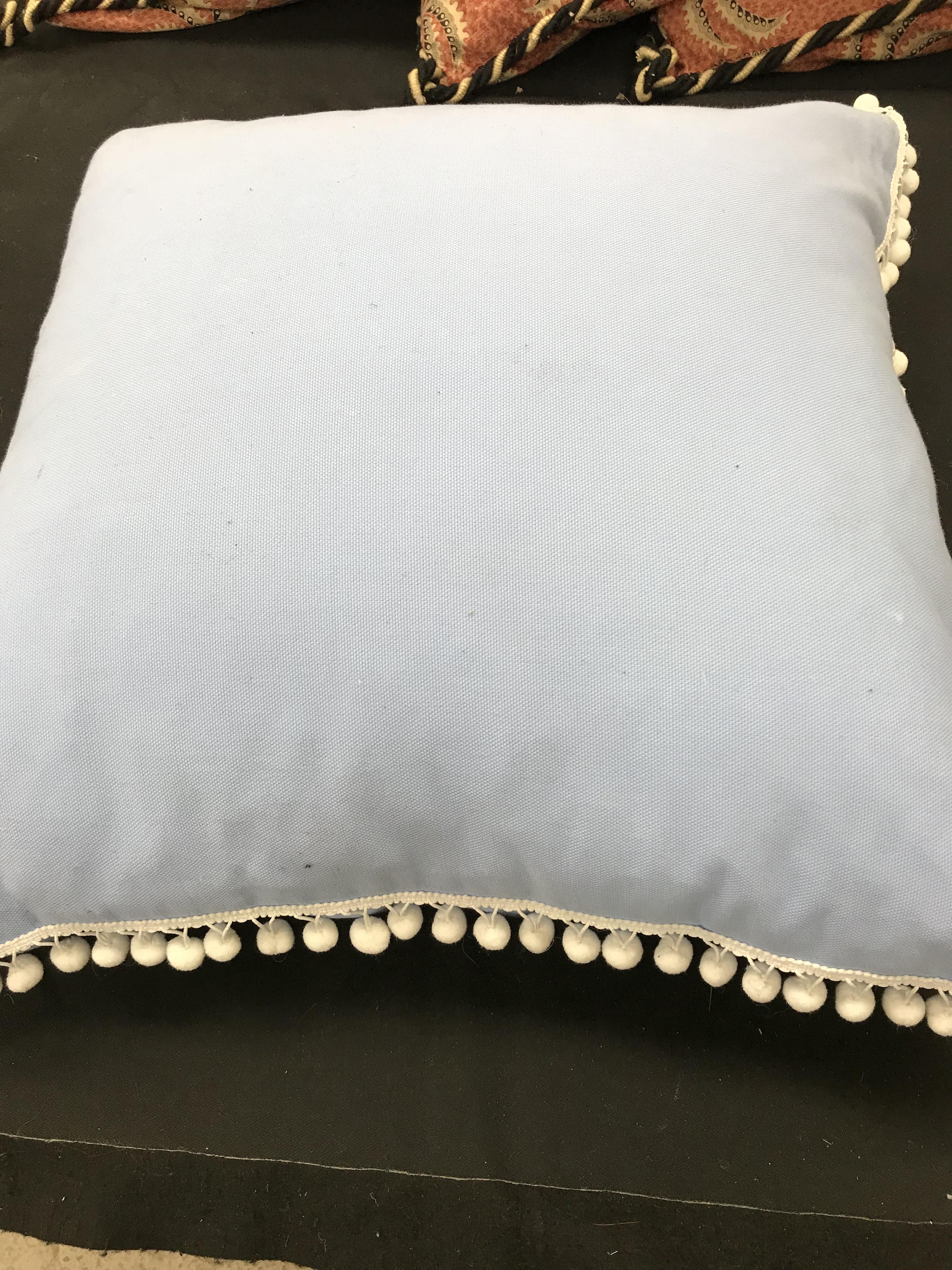 Two boxes of cushions to include two blue cushions with white pompom detail, - Image 4 of 4