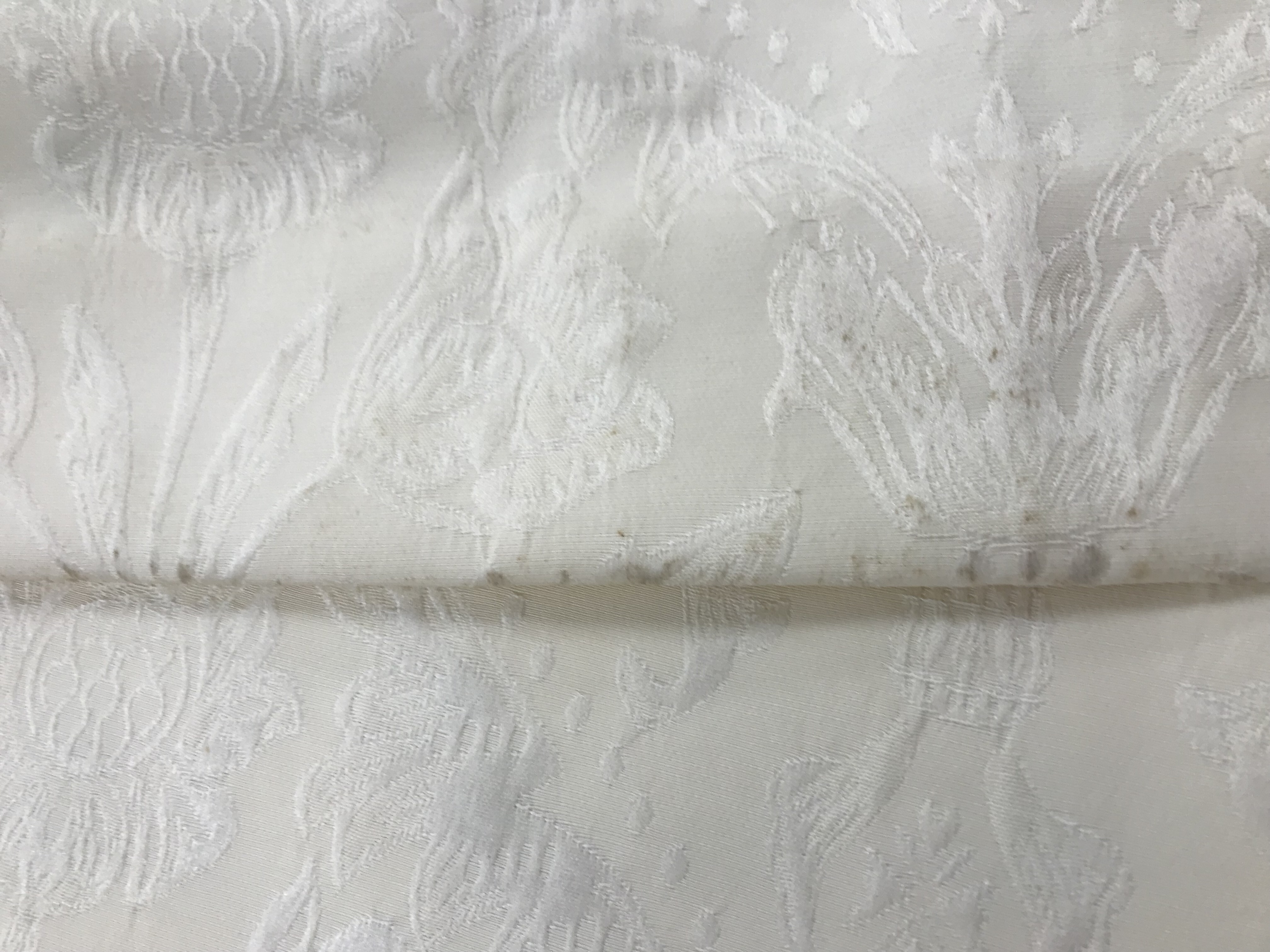 Four pairs of cream damask foliate design curtains, interlined, with a taped pencil pleat heading, - Image 14 of 28