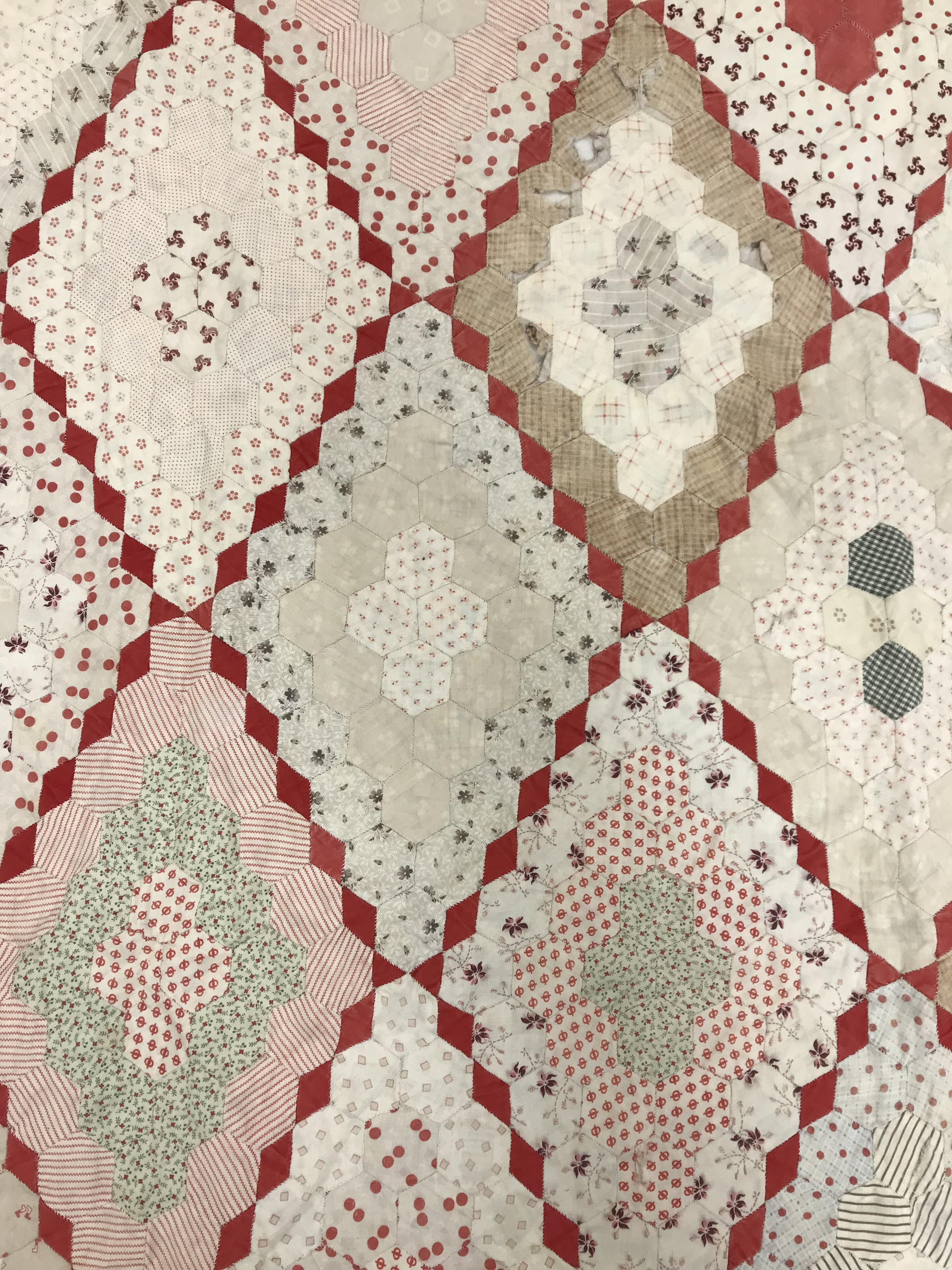 An early 20th Century hand-stitched, pieced quilt, backed with plain fabric and no wadding, - Image 8 of 36