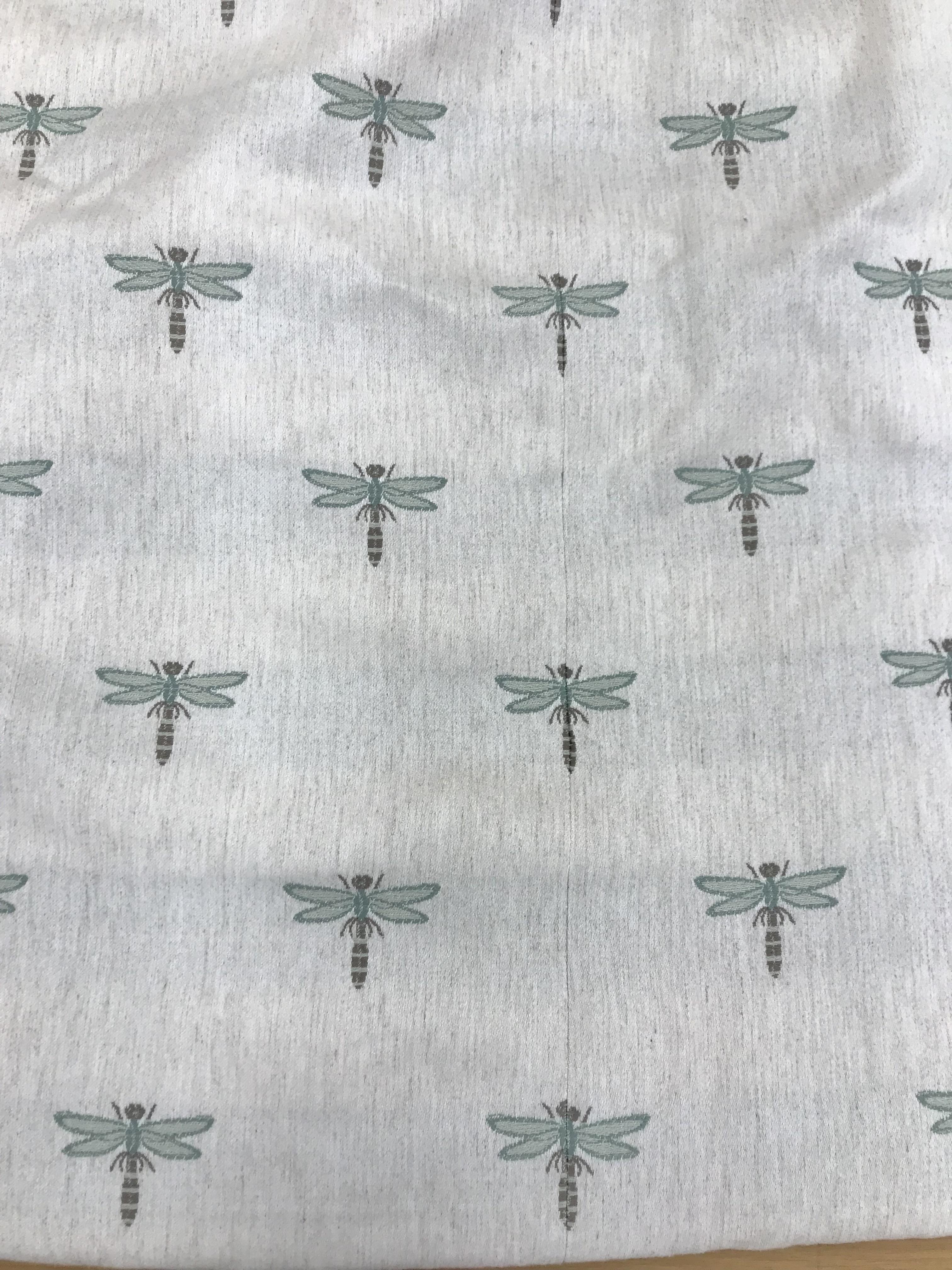 One pair of cotton type interlined curtains with a dragonfly motif in beige and sage, - Image 2 of 10