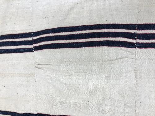 A mid 20th Century Fulani blanket in cream with blue and yellow stripes constructed of hand woven - Image 6 of 18