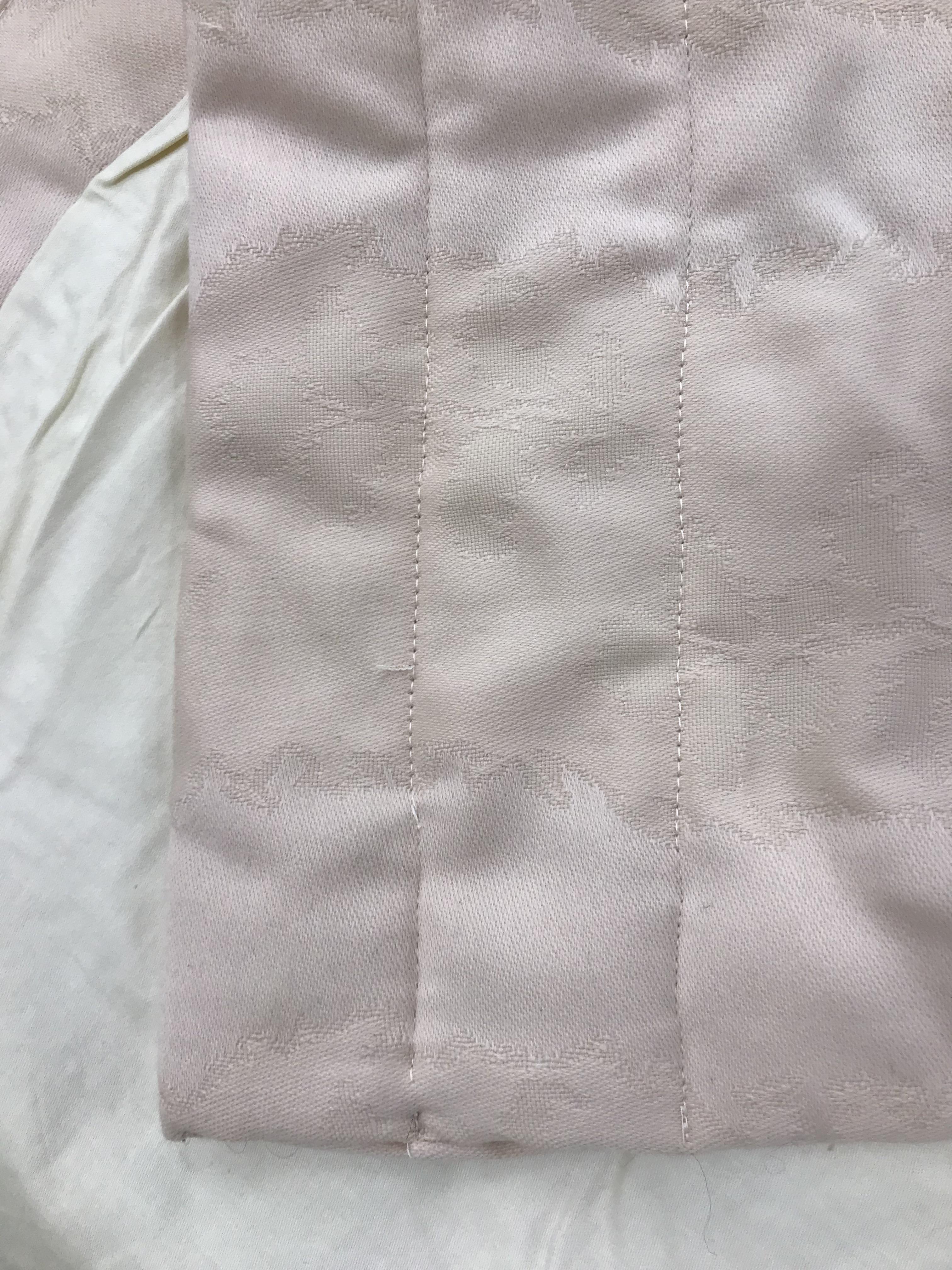 A pair of cotton waffle type curtains in cream with pink gingham and floral banding, interlined, - Image 10 of 28