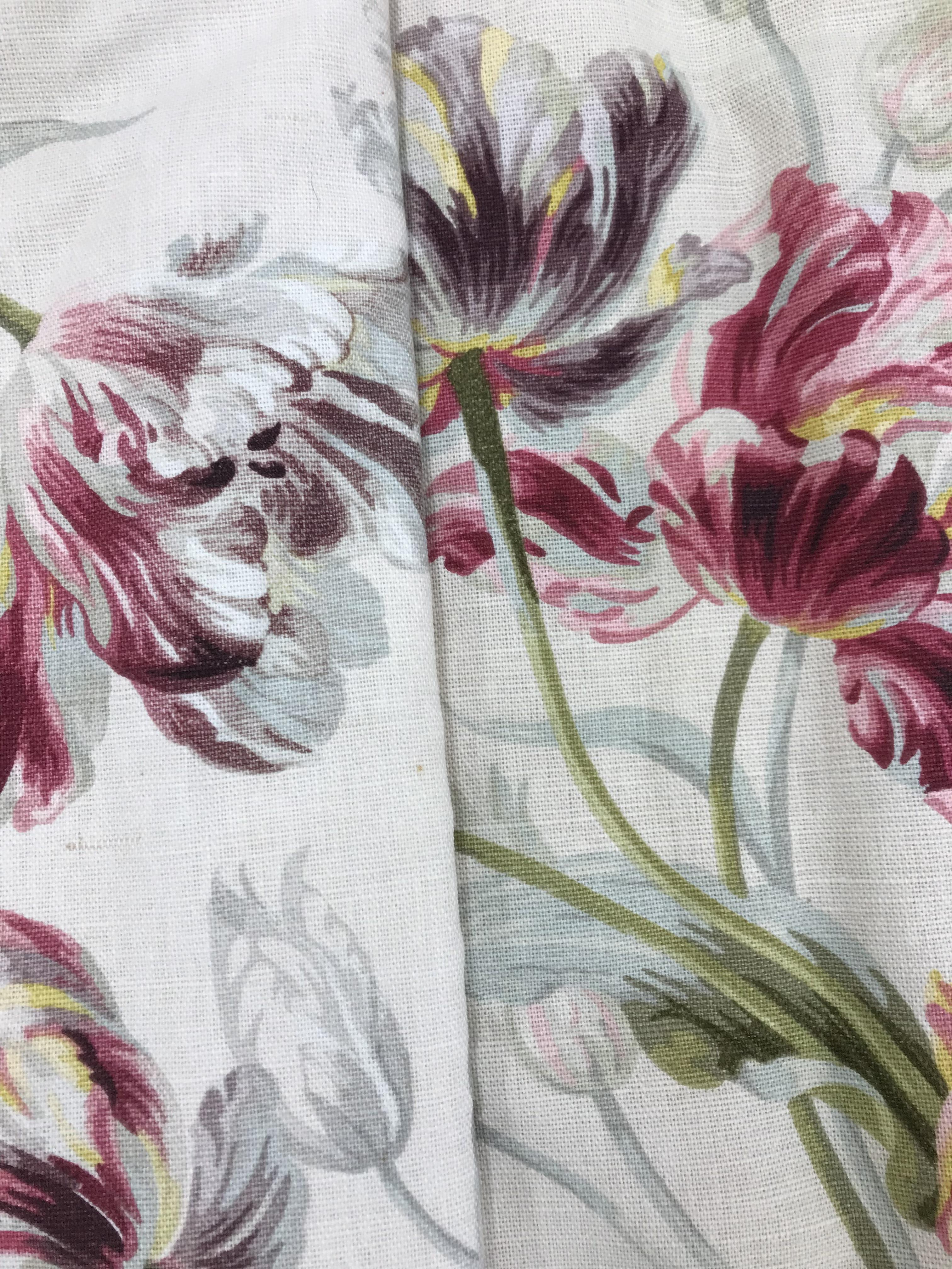 Three pairs of Laura Ashley linen weave curtains with a cream ground and pink and yellow tulip - Image 11 of 19