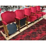 Five vintage inter-connected gold painted cast iron framed cinema seats,