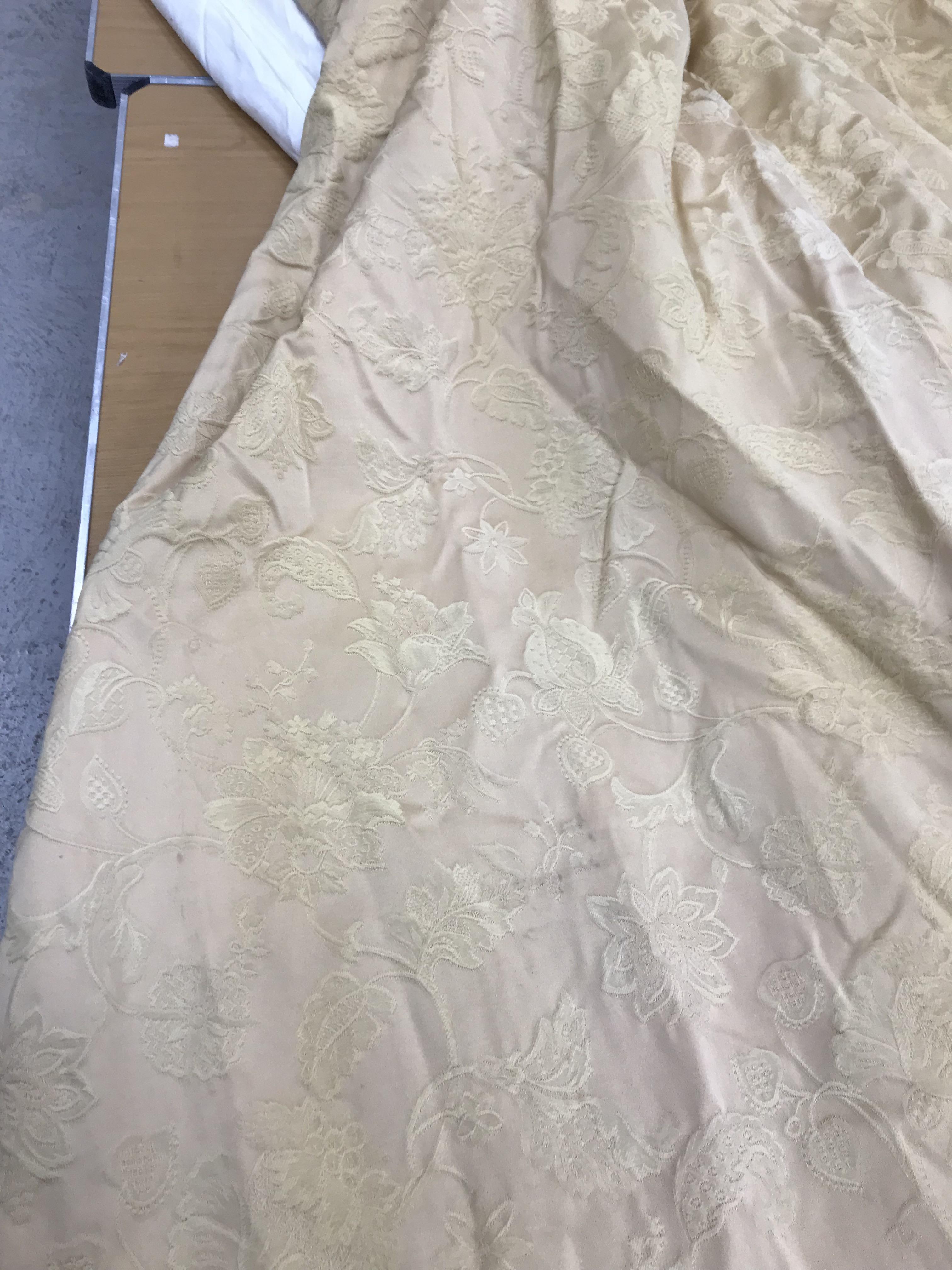 A collection of curtains interlined cotton mix gold damask foliate design with pencil pleat taped - Image 8 of 22