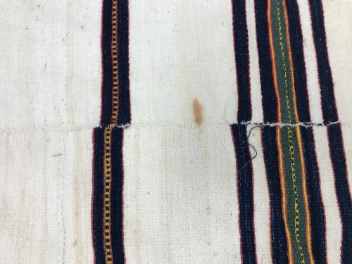 A mid 20th Century Fulani blanket in cream with blue and yellow stripes constructed of hand woven - Image 18 of 18