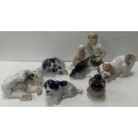 A collection of Copenhagen and other figurines to include a Copenhagen "Polar Bear cub", No'd 729,