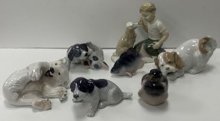 A collection of Copenhagen and other figurines to include a Copenhagen "Polar Bear cub", No'd 729,