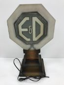 A vintage advertising lit sign "E&D for service and satifaction" with octagonal frosted glass light