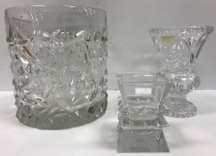 A Tiffany & Co cylindrical clear glass vase with cracked ice design 17 cm diameter x 18.