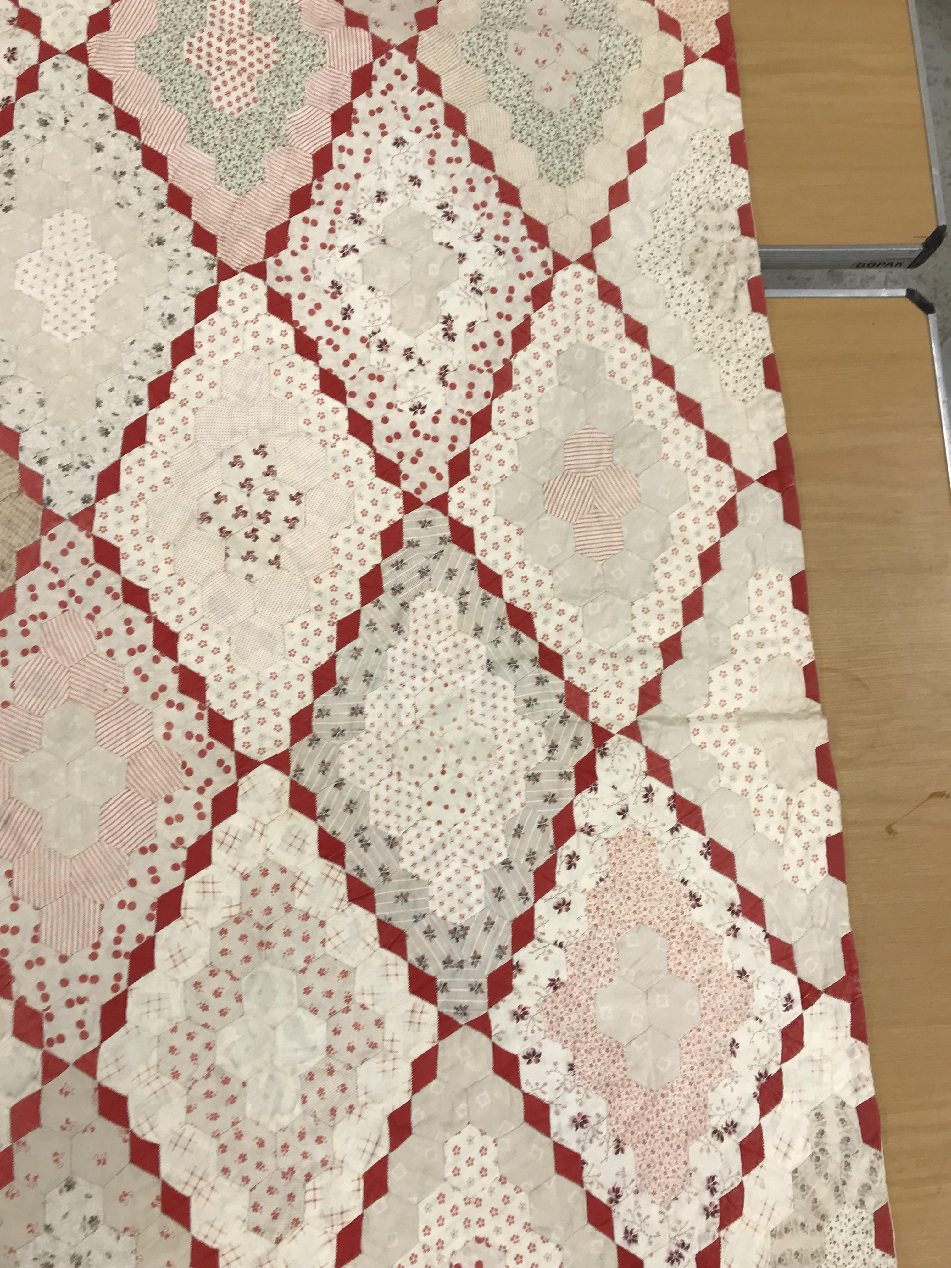 An early 20th Century hand-stitched, pieced quilt, backed with plain fabric and no wadding, - Image 13 of 36