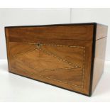 A modern walnut and parquetry banded humidor with interior hygrometer and "The Ultimate Cigar