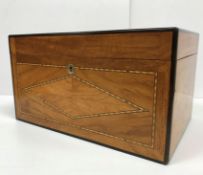 A modern walnut and parquetry banded humidor with interior hygrometer and "The Ultimate Cigar