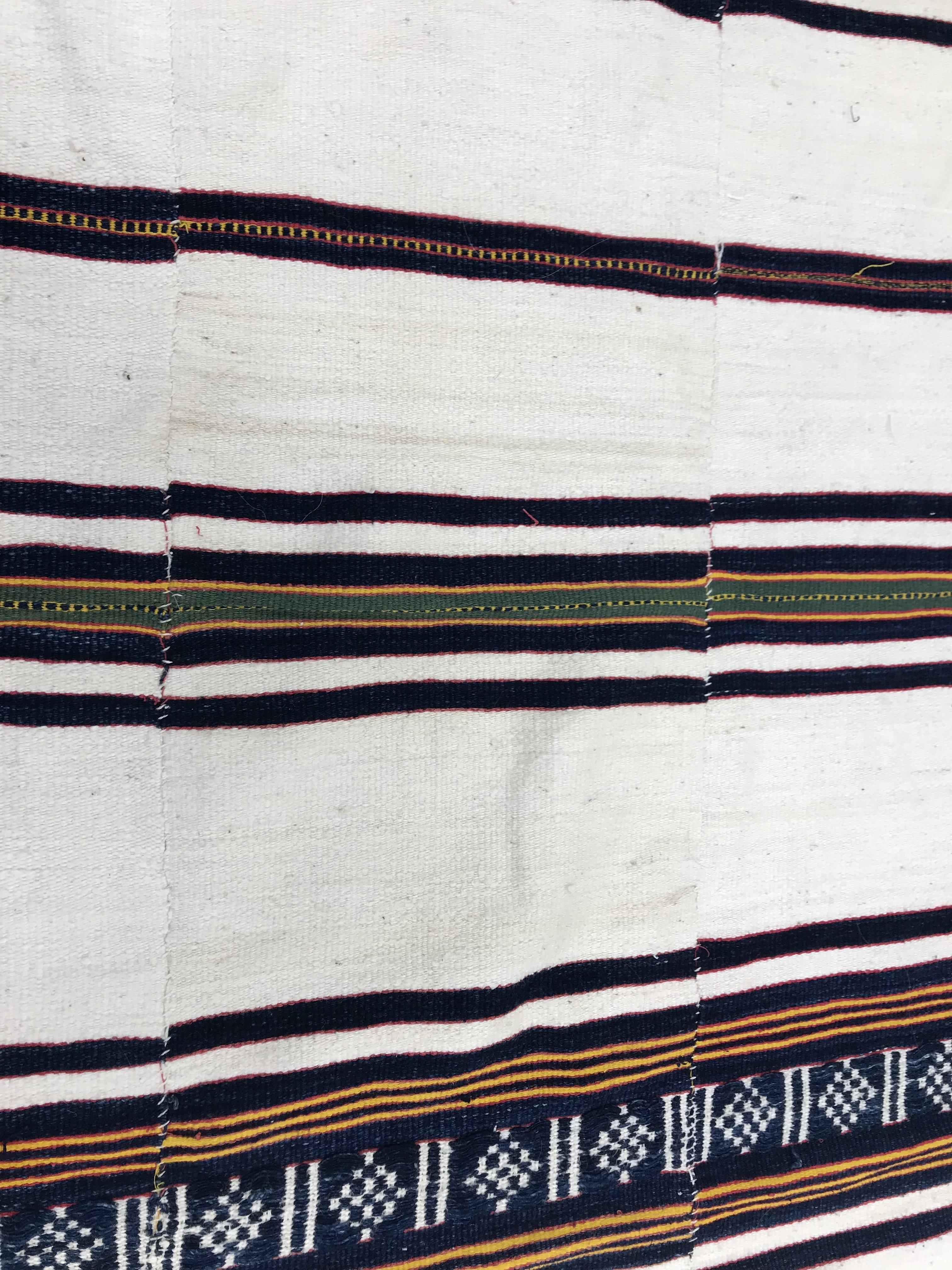 A mid 20th Century Fulani blanket in cream with blue and yellow stripes constructed of hand woven - Image 7 of 18