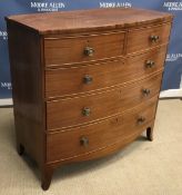 A 19th Century mahogany bow fronted chest of two short over three long graduated drawers with