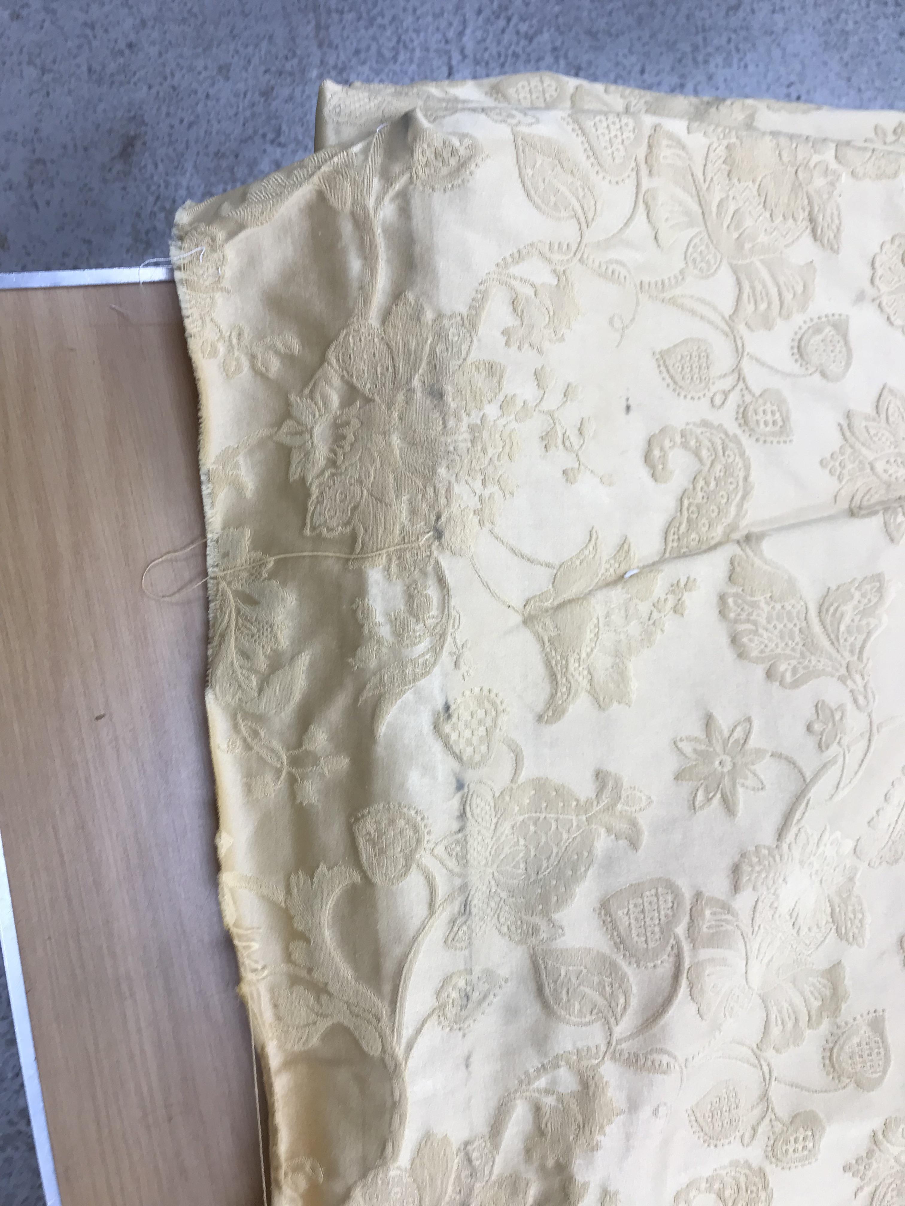 A collection of curtains interlined cotton mix gold damask foliate design with pencil pleat taped - Image 15 of 22