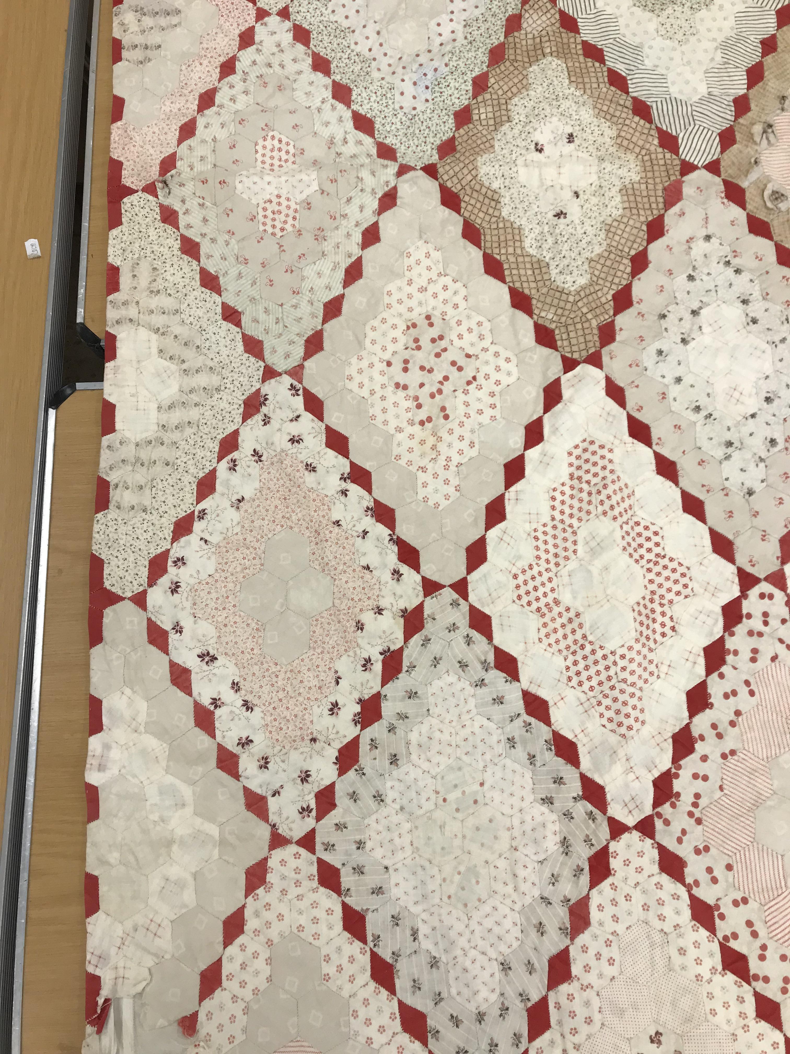 An early 20th Century hand-stitched, pieced quilt, backed with plain fabric and no wadding, - Image 10 of 36