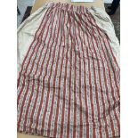 Two pairs of curtains with a self patterned terracotta stripe with taupe borders, interlined,