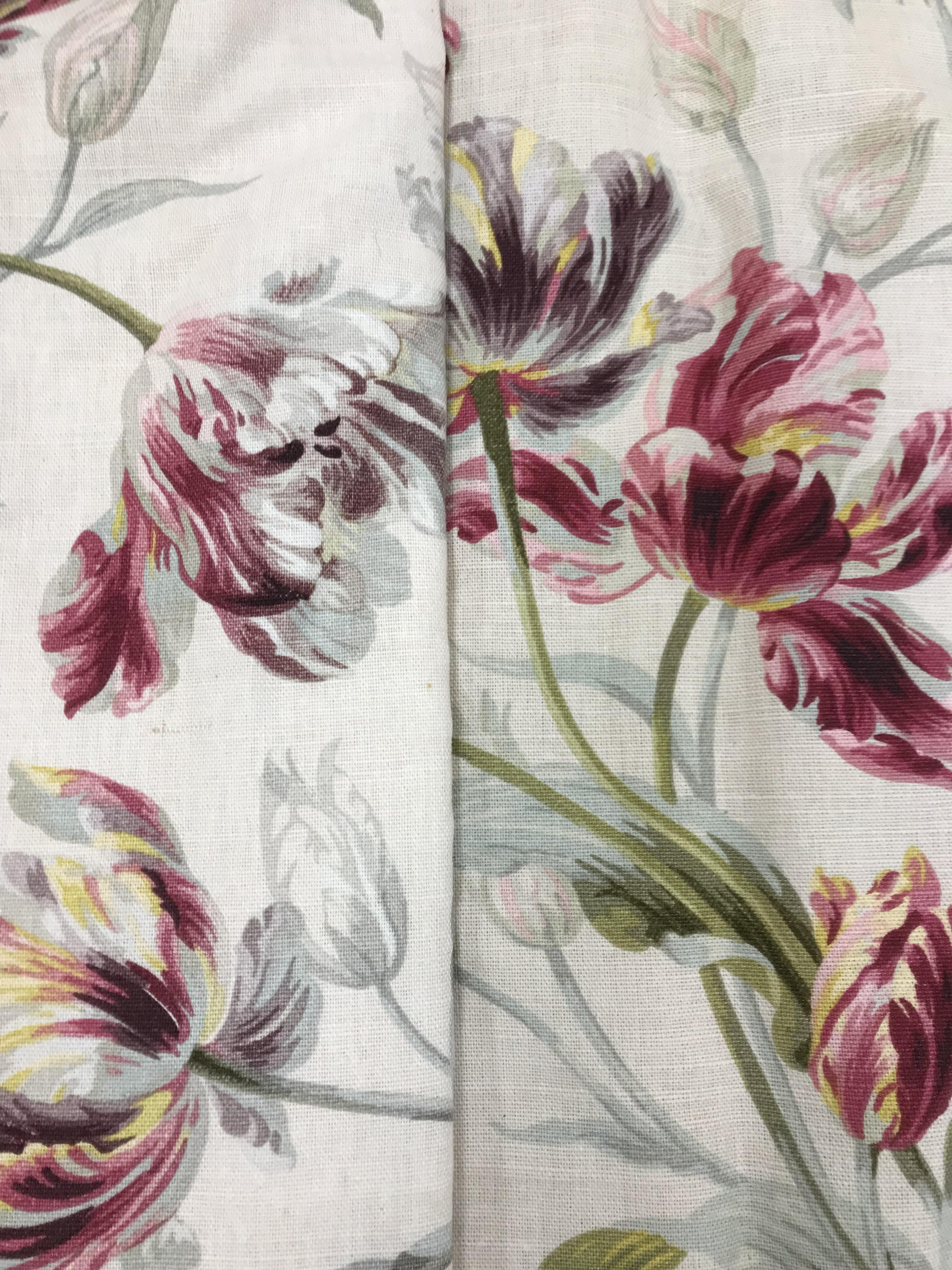 Three pairs of Laura Ashley linen weave curtains with a cream ground and pink and yellow tulip - Image 10 of 19