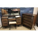 A Stag "C" range bedroom suite of dressing table and chest of drawers with matching stool, 1950's,