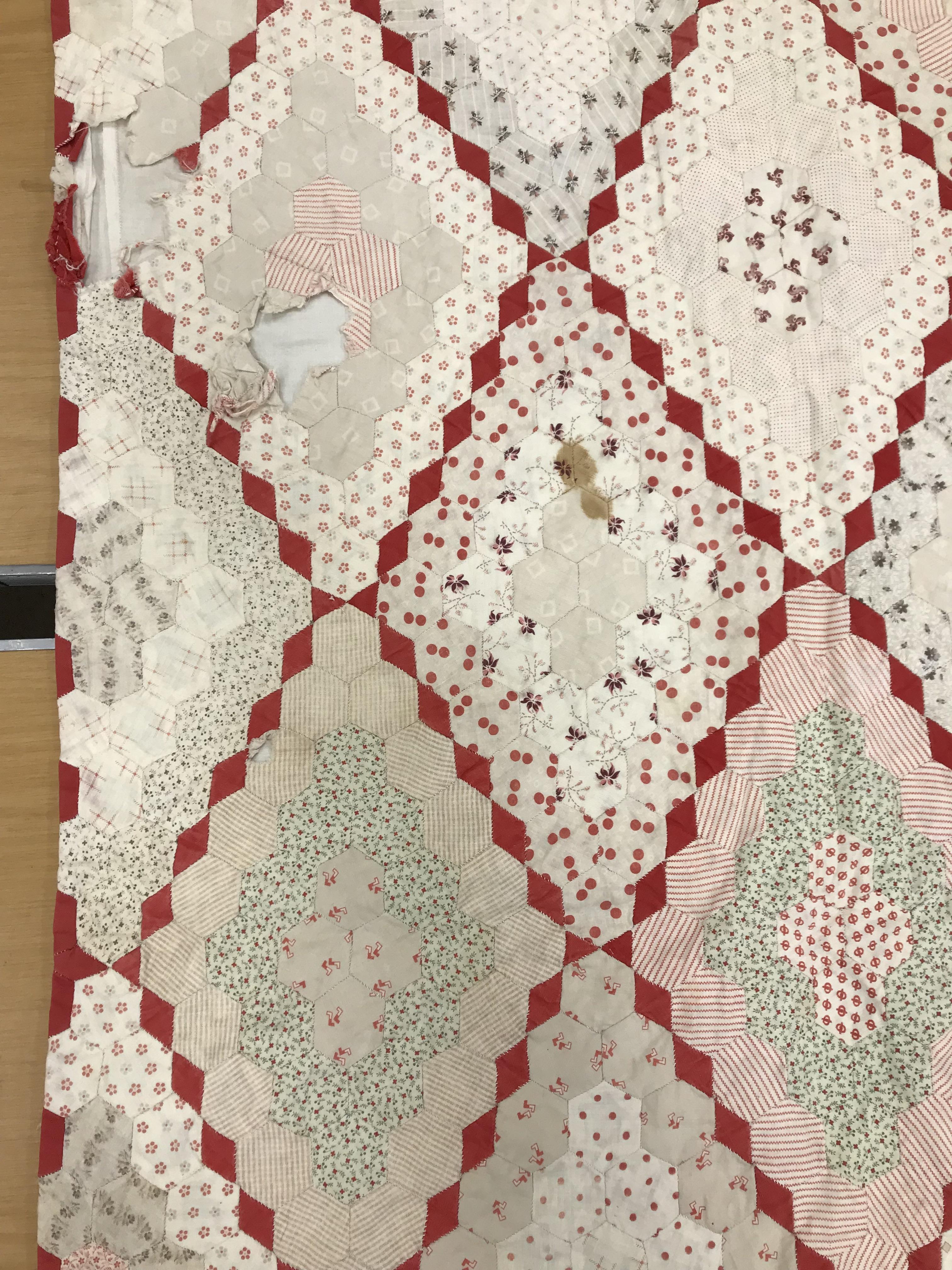 An early 20th Century hand-stitched, pieced quilt, backed with plain fabric and no wadding, - Image 9 of 36