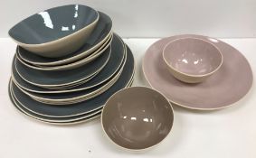 A collection of Brickett Davda dinner/breakfast wares in various palettes including "Smoke" large