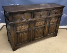 A collection of 20th Century oak furniture to include linenfold decorated bureau in the 17th