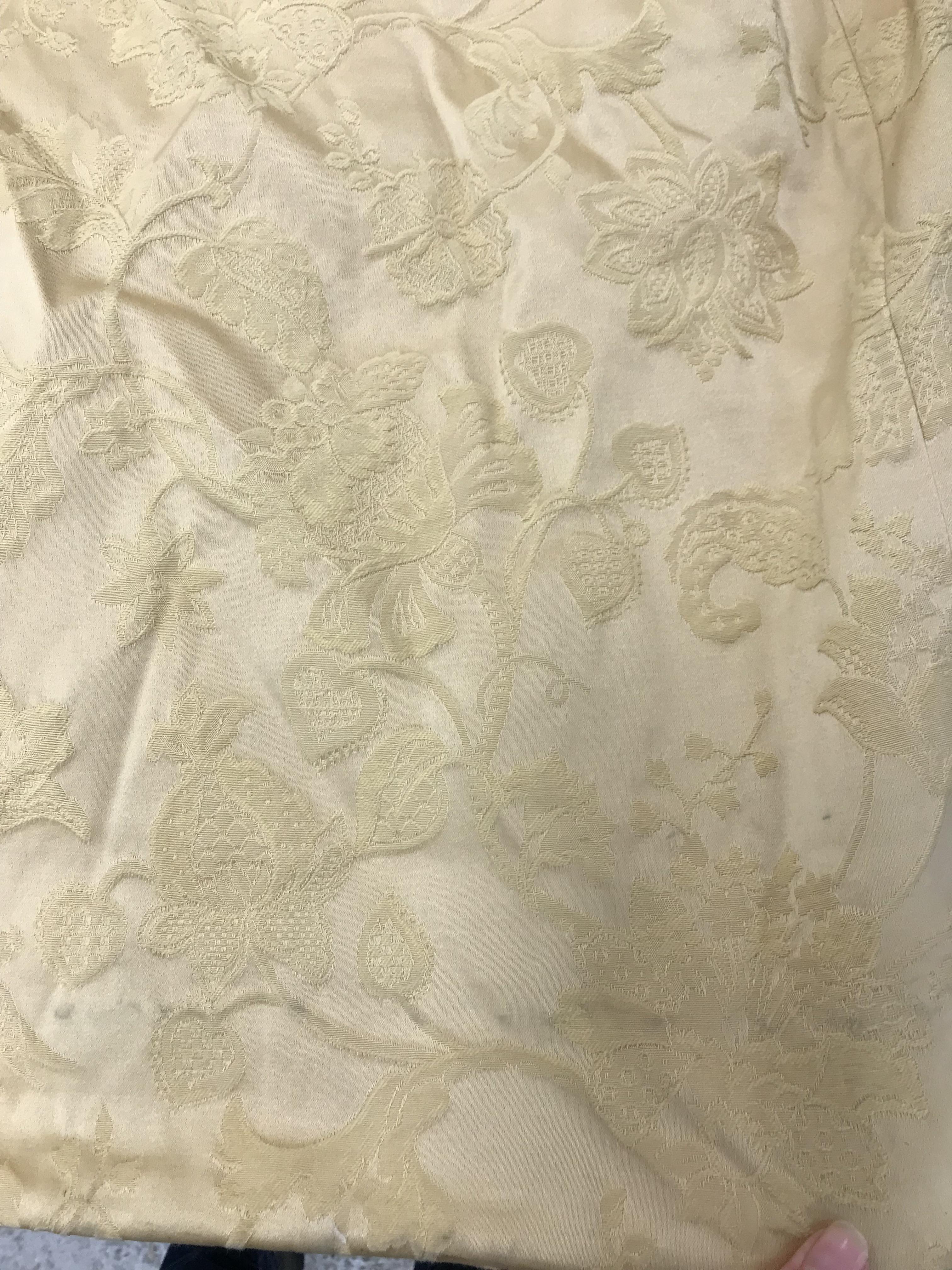 A collection of curtains interlined cotton mix gold damask foliate design with pencil pleat taped - Image 3 of 22