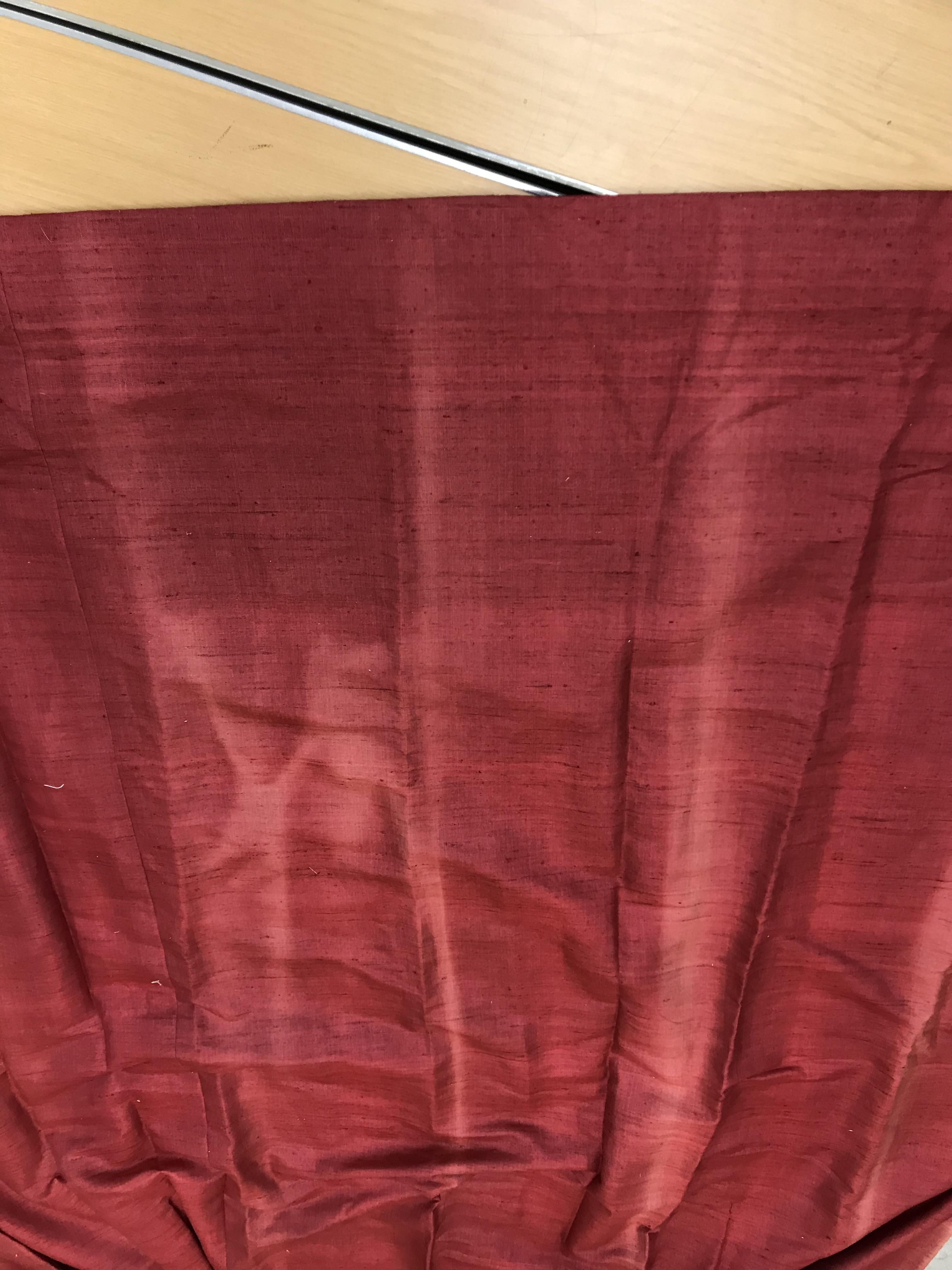 One pair of burgundy silk interlined curtains with double pencil pleat fixed headings, - Image 8 of 8