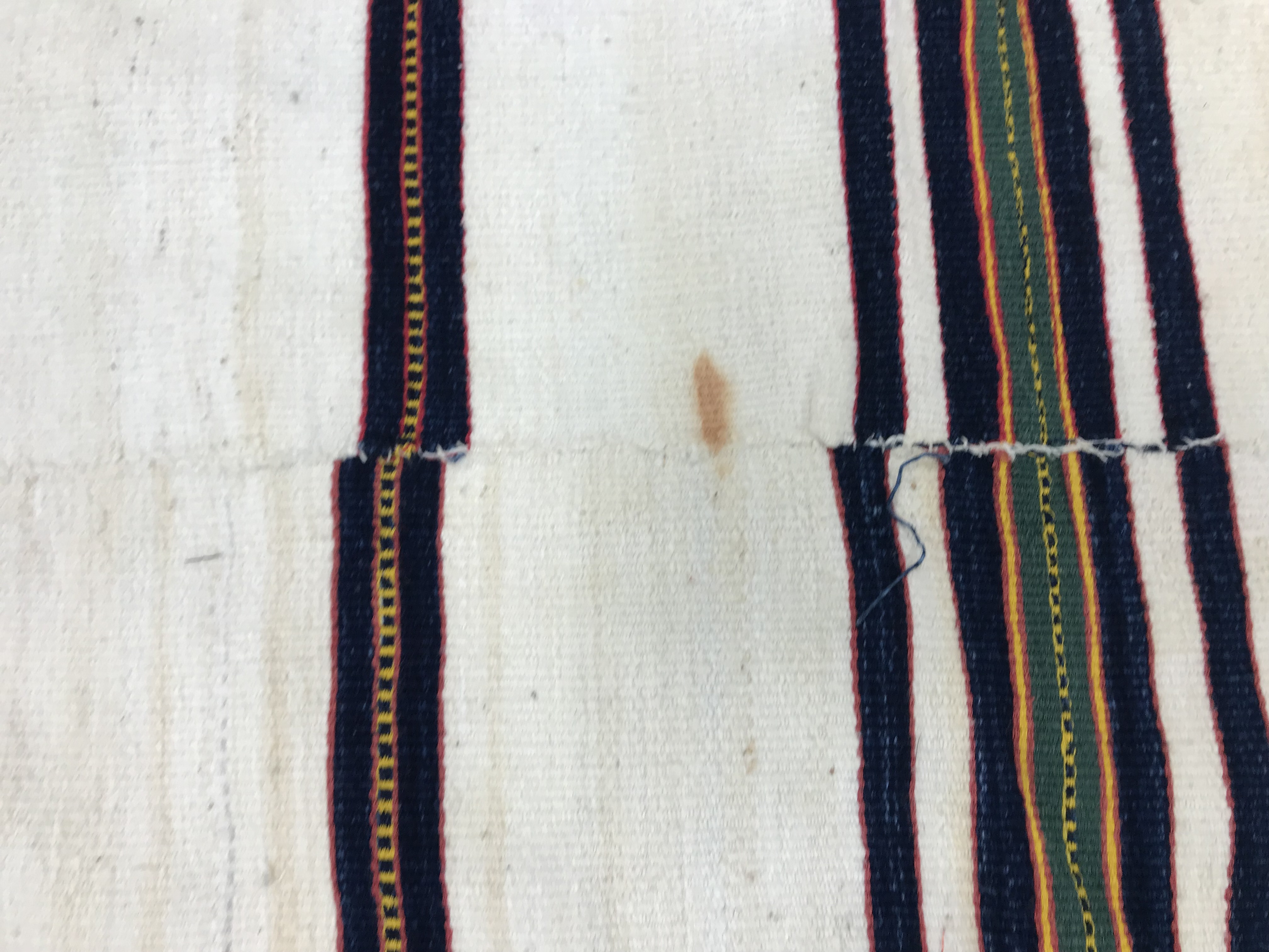 A mid 20th Century Fulani blanket in cream with blue and yellow stripes constructed of hand woven - Image 17 of 18