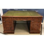 A modern burr walnut veneered partners' desk in the Victorian manner,