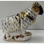 A Royal Crown Derby model of "Ram" with gold button to base, 14.