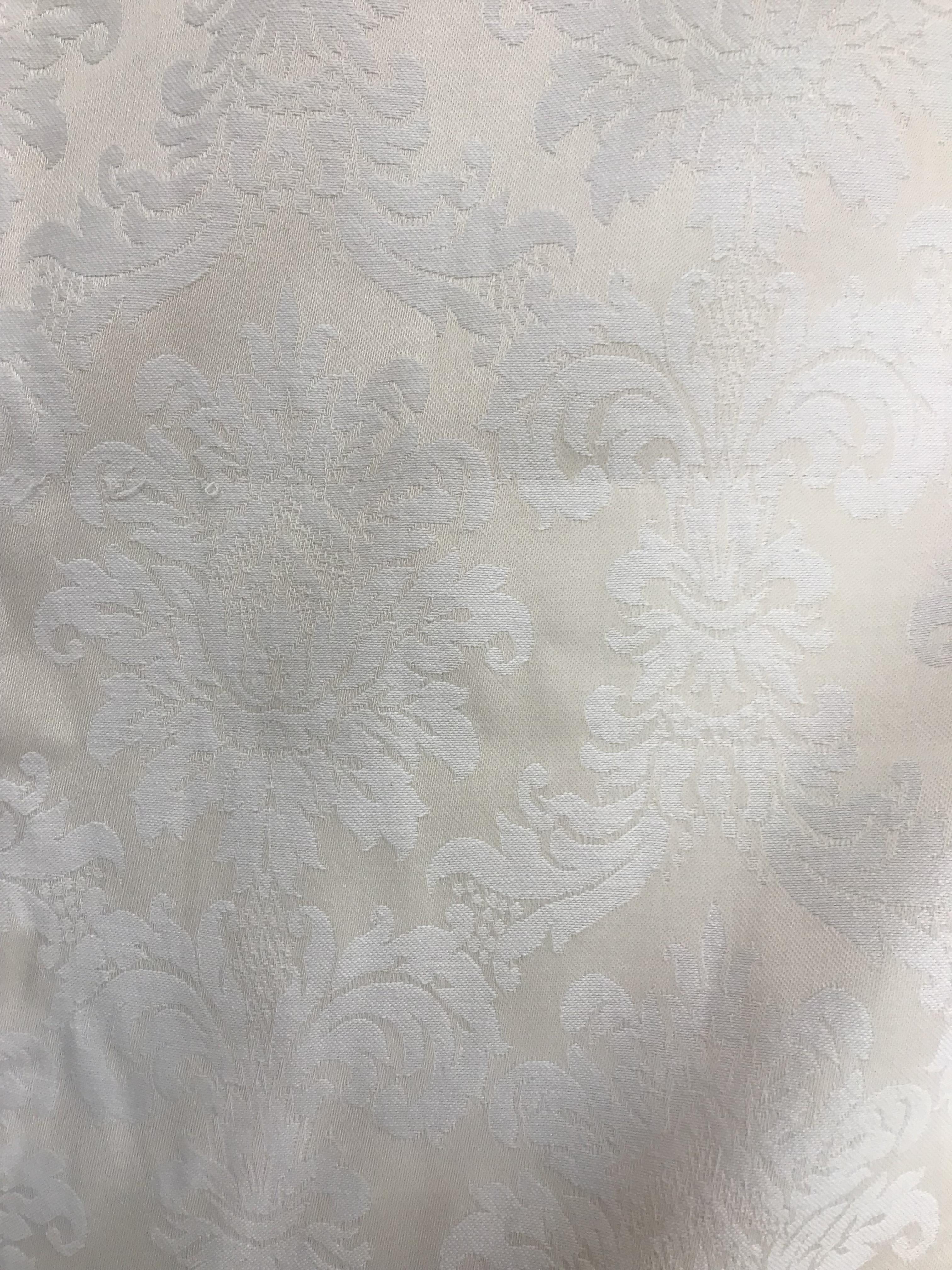 Four pairs of cream damask foliate design curtains, interlined, with a taped pencil pleat heading, - Image 3 of 28