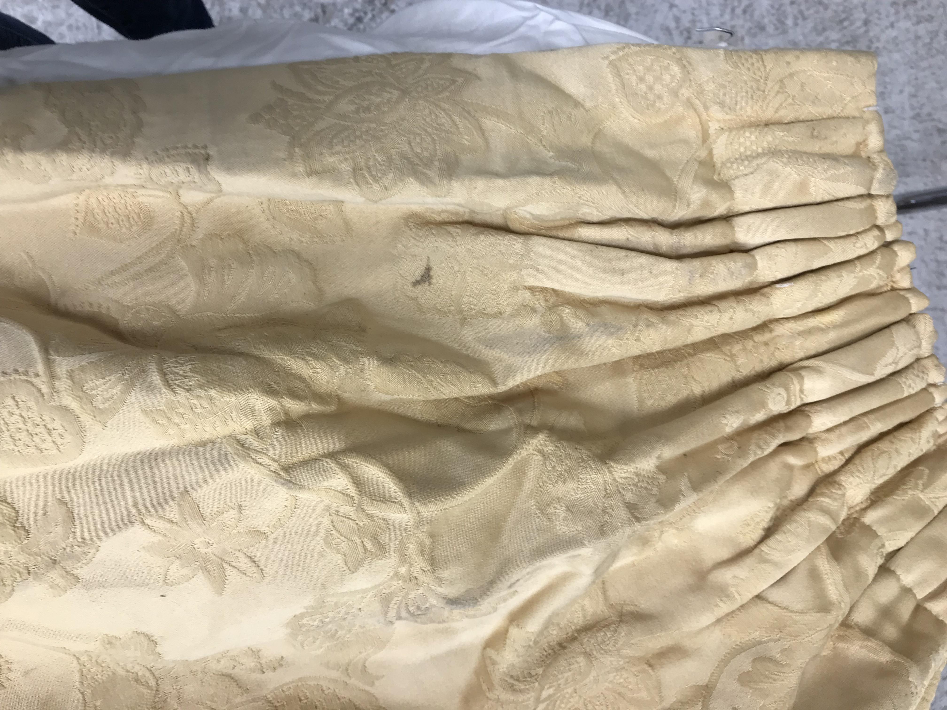 A collection of curtains interlined cotton mix gold damask foliate design with pencil pleat taped - Image 6 of 22