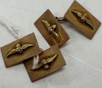 A pair of mid 20th Century 9 carat gold rectangular cufflinks set with RAF wings 7 g,