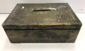 A Victorian embossed green leather covered jewellery box of large proportions for "Bayley's 17