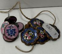 A set of five French enamelled buttons with foliate decoration on a lilac ground 2.