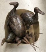 Five boxes of various decorative items to include welded iron bird ornaments,
