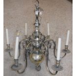 A plated six branch electrolier in the 17th Century Dutch taste,