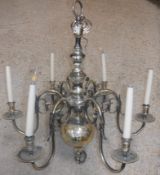 A plated six branch electrolier in the 17th Century Dutch taste,