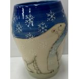 A Sally Tuffin Dennis Chinaworks vase, tube-lined decorated with polar bears, signed and No'd.