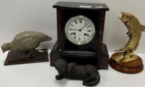 A circa 1900 black and rosso marble cased eight day mantel clock by J W Benson of Ludgate Hill