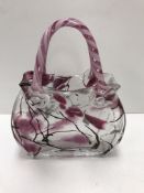 A box of various glassware to include mid 20th Century Vincenza style blossom decorated handbag