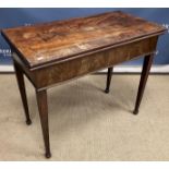 A late George III mahogany tea table, the fan marquetry inlaid figured top,