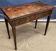 A late George III mahogany tea table, the fan marquetry inlaid figured top,