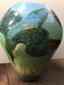 A large Sally Tuffin Dennis Chinaworks vase decorated with diving kingfishers and lilies,