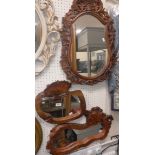 Two burr wood framed wall mirrors with tree finial decoration within the frame by "Wood'n'things