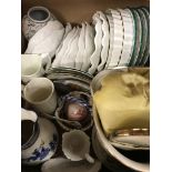 Five boxes of assorted household china ware to include Apilco coffee cups and saucers,